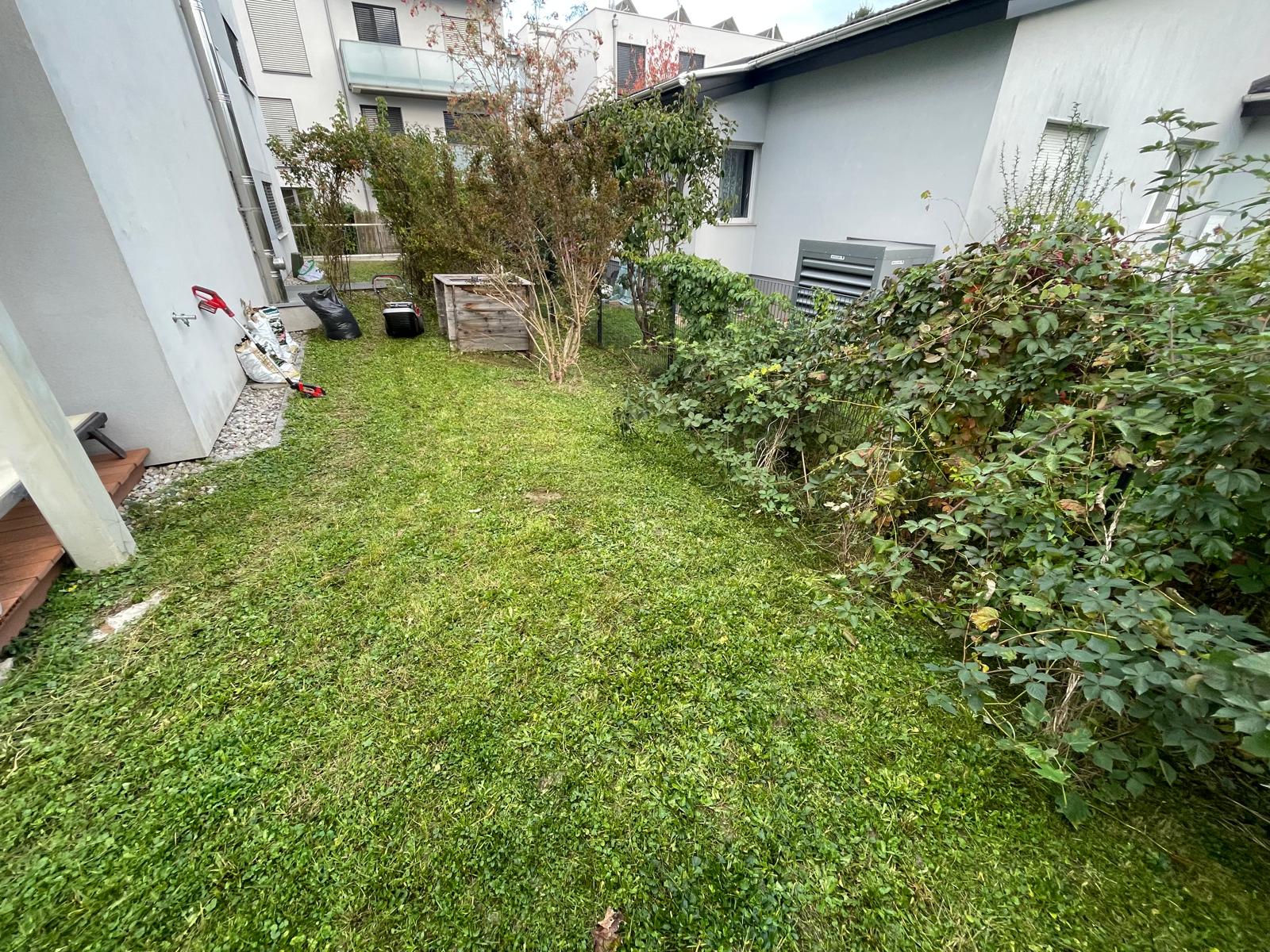 Gepflegter Hintergarten eines Einfamilienhauses